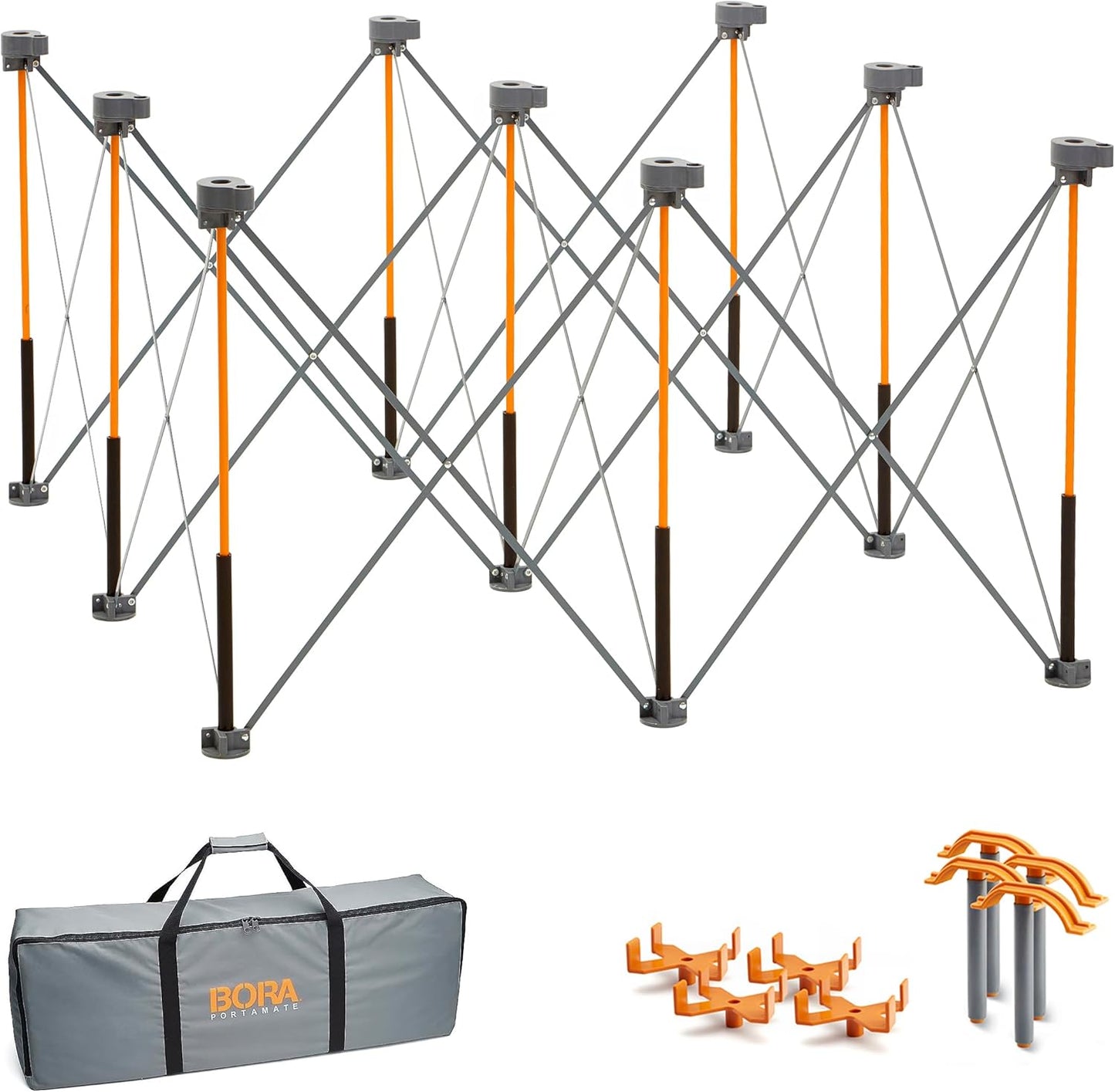 Bora Centipede 30in Folding Work Table Set - No Assembly 9-Strut Collapsible Table 3500lb Weight Limit - 4x4ft Mobile Work Station with Storage Bag, Foldable Work Bench Table - CK9S, Orange/Black