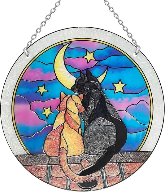 Cat Sun Catcher Stained Glass, 6 * 6inches Suncatcher for Window, Cat and Dog Patterns Sun Catcher Glass,Cat Mom Gifts