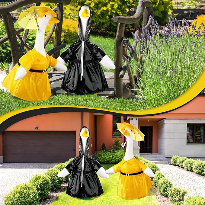 Frienda 2 Set Porch Goose Outfits Clothes 23 Inch Garden Raincoat Flag Bee Fishing Style Goose Costume for Lawn Patio Valentine's Day Decor