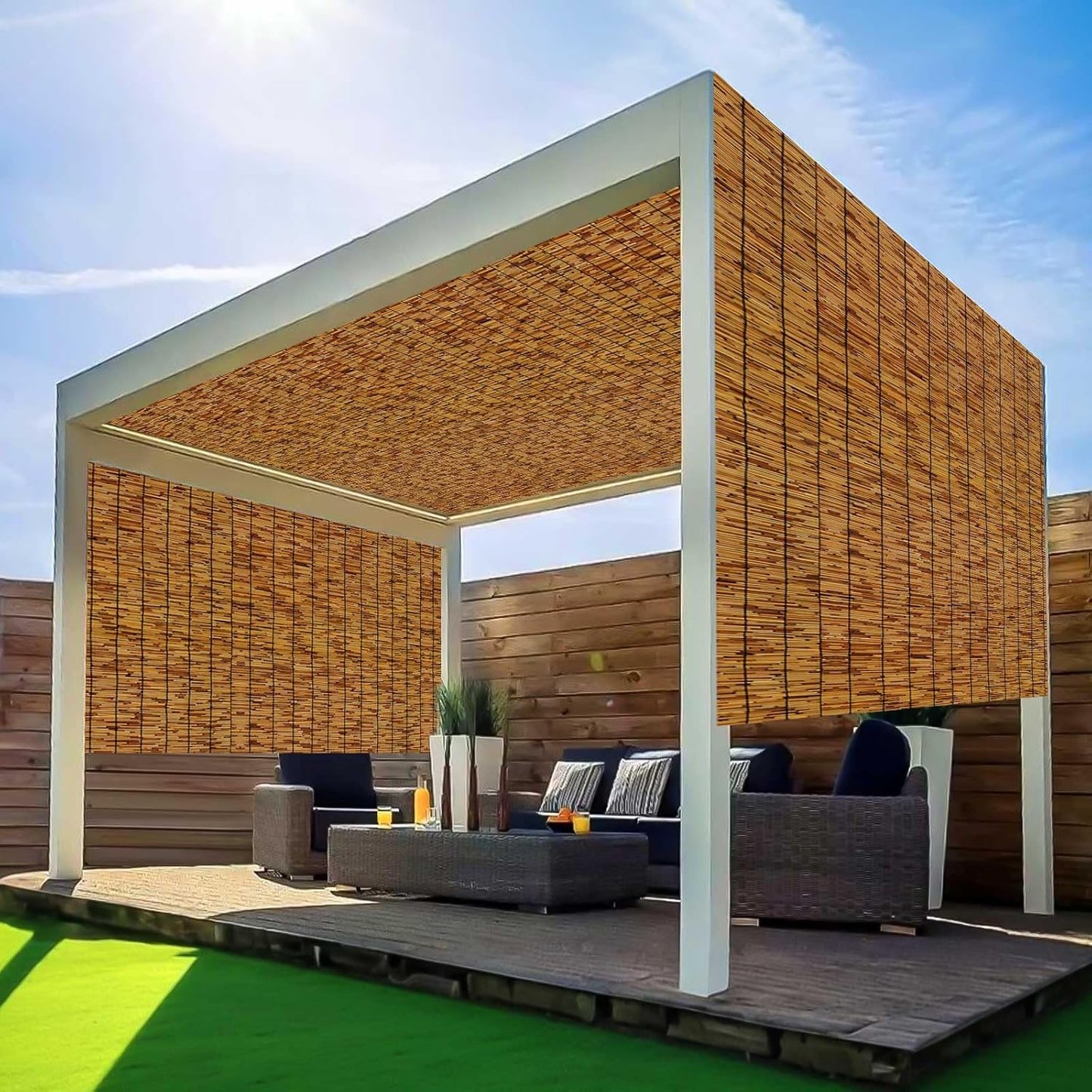 Natural Reed Fencing,Decorative Bamboo Fence Rolls Handwoven Friendly Sun Shade for Garden,Patio,Balcony Windows 3x16FT