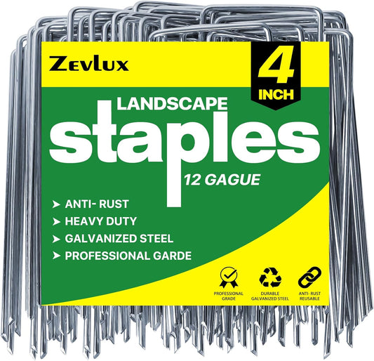 Landscape Staples Galvanized Garden Stakes,4 inch 200 Pack 12 GaugeHeavy Duty Garden Pins for Fences, Lawns, Weed Barriers and Landscape Fabrics, Irrigation Hose,Yard Lawn, Landscape Fabric.