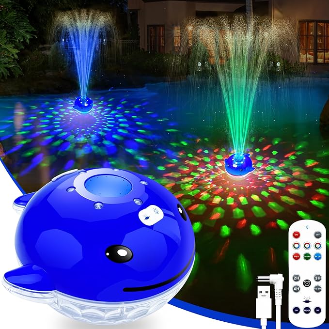 Floating Pool Fountain with Remote, Whale Pool Fountain with Lights, Rechargeable Pool Water Fountain, Above Ground Pool Fountain Waterfall, Swimming Pool Fountains for Inground Pool-1PC