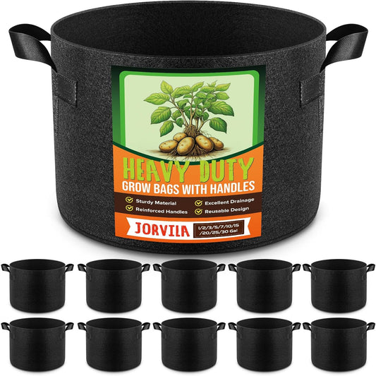 10 Pack 7 Gallon Grow Bags, Thickened Nonwoven Fabric Planter Pots with Handles, Heavy Duty 300G Garden Pots for Tomato, Potato and Vegetable
