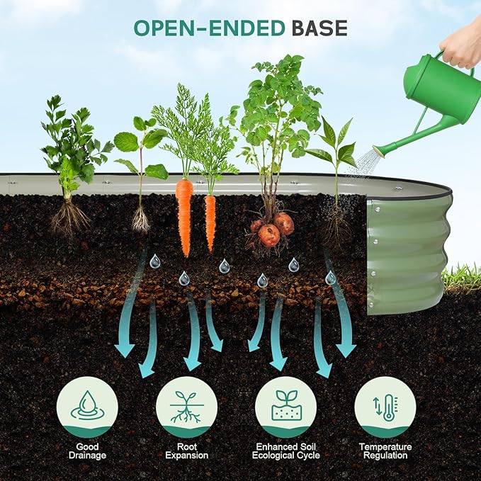 Galvanized Raised Garden Bed - 8×2×1ft Planter Raised Beds for Gardening | Oval Metal Garden Planter Box with Safety Edging and Bracing Rods for Vegetables Fruits and Flowers Oliver Green