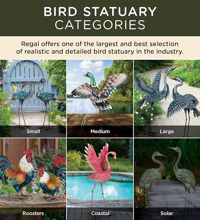 Regal Art & Gift Outdoor Garden Décor, Unique Bird Sculpture, Rustic Metal Bird Statues, Garden Ornaments, Bird Figurine for Lawn, Decorative Sculpture, Crane, Bronze/Green, Back Preening, 38"height