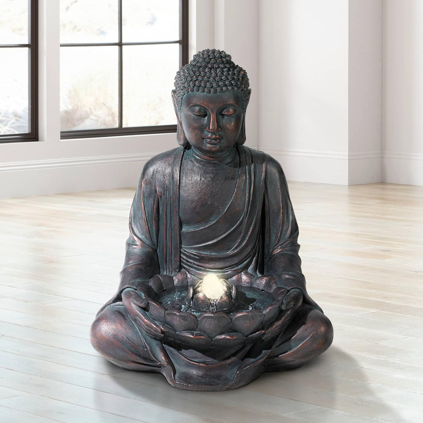 Meditating Buddha 24" High Large Zen Asian Indoor Outdoor Decor Resin Floor Fountain with Light LED Standing Bubbler Water Feature for Outside Garden Patio Yard Backyard Porch Deck - John Timberland