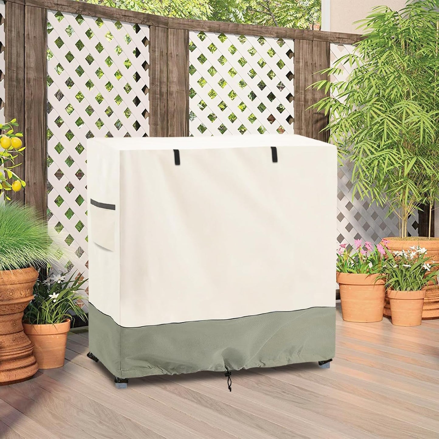 Outdoor Garden Potting Bench Table Cover with Split Zipper,Outdoor Storage Cabinet Cover,Heavy 600D Duty Waterproof Anti-UV All Weather Protection,39" x 19" x 36" -Beige