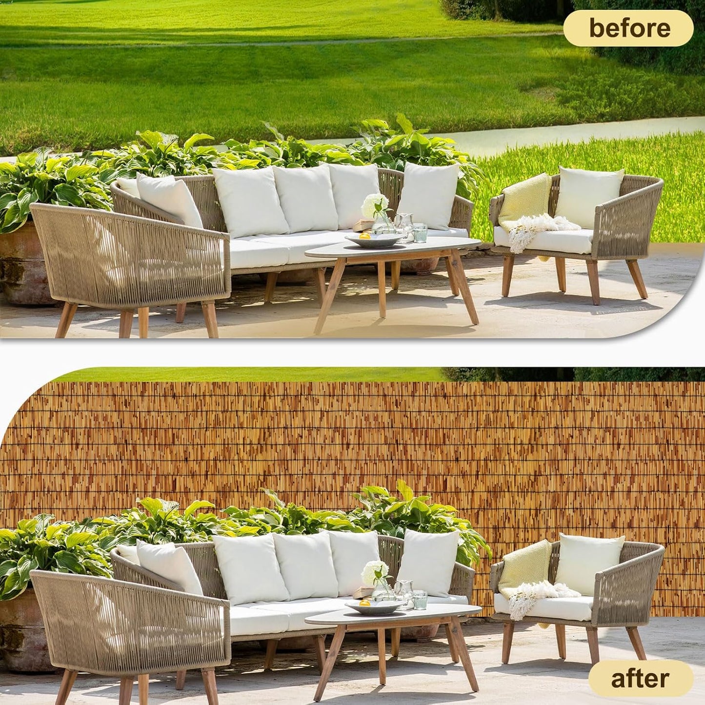 Natural Reed Fencing,Decorative Bamboo Fence Rolls Handwoven Friendly Sun Shade for Garden,Patio,Balcony Windows 3x16FT