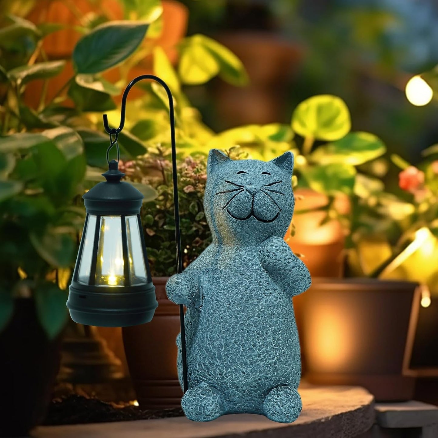 Solar Cat Garden Statues with LED Lights, Outdoor Decor for Patio Yard Balcony - Unique Housewarming Birthday Gifts for Women Mom Grandma