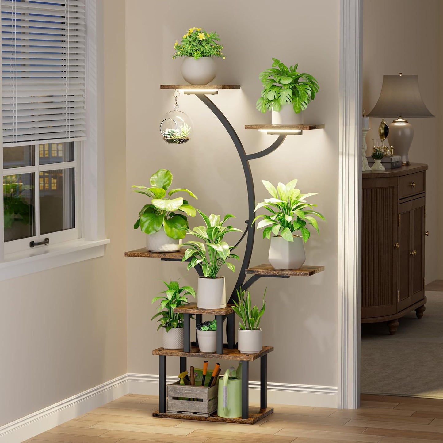 Plant Stand Indoor with Grow Light, 47" Corner Plant Stands for Indoor Plants Multiple, 7 Tiered Metal Plant Shelf Indoor Display Rack Holder, Flower Stand for Living Room, Balcony, Garden, Patio