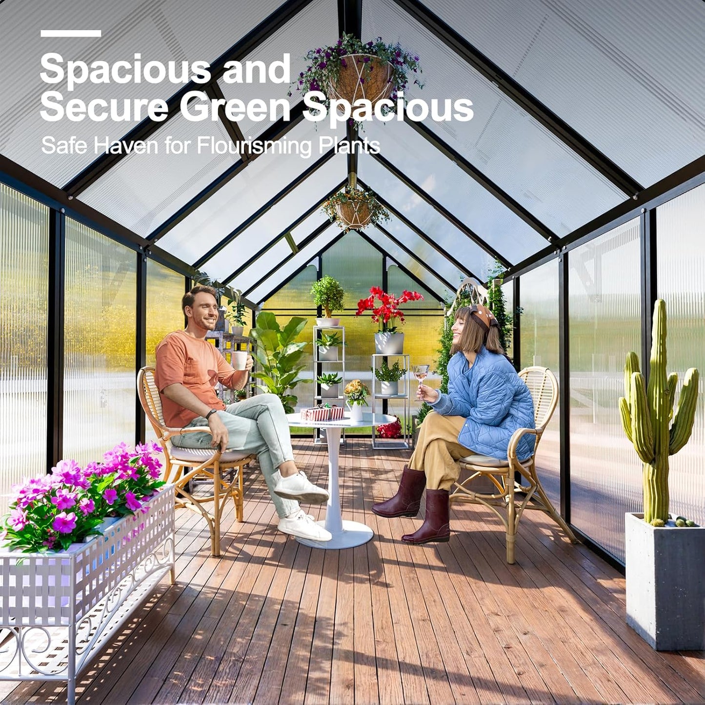 CDCASA 12x6x6 FT Greenhouse for Outdoors, Large Polycarbonate Greenhouse Aluminum Greenhouses w/Vent Window, Swing Door & Easy Assembly Walk-in Green House for Patio, Backyard, Garden, Black