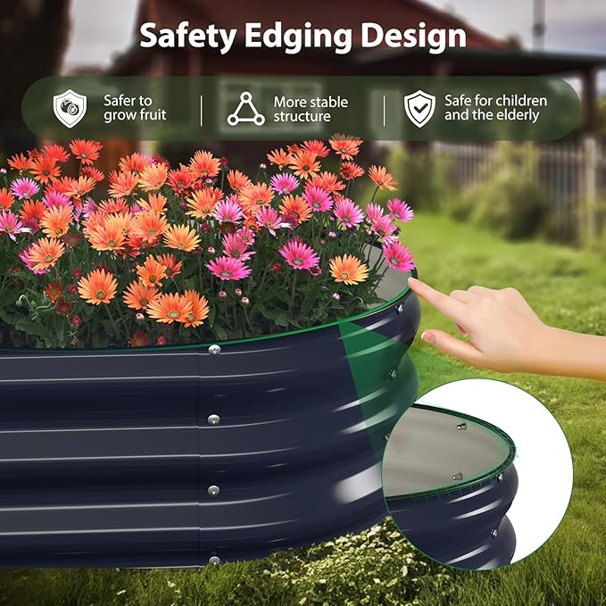 Raised Garden Bed Kit, 4x2x1 ft Galvanized Planter Box Outdoor with Safety Edging, Large Metal Raised Beds for Gardening Vegetables Flower Herb (Navy Blue)