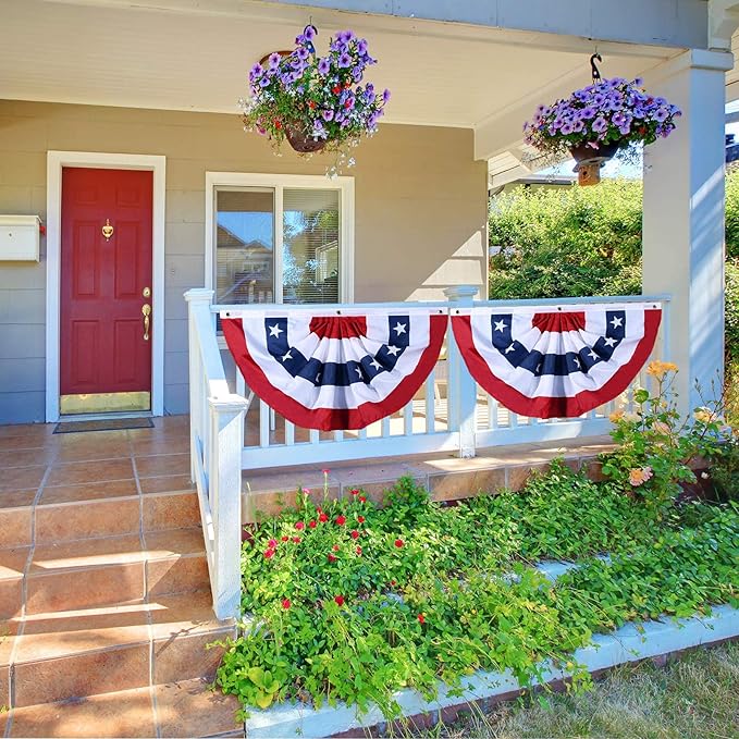 USA Pleated Fan Flag American US Bunting Flag Patriotic Half Fan Banner Flag with Canvas Header and Brass Grommets for 4th of July Memorial Day Indoor Outdoor Decoration (5, 1.5x3 Feet)