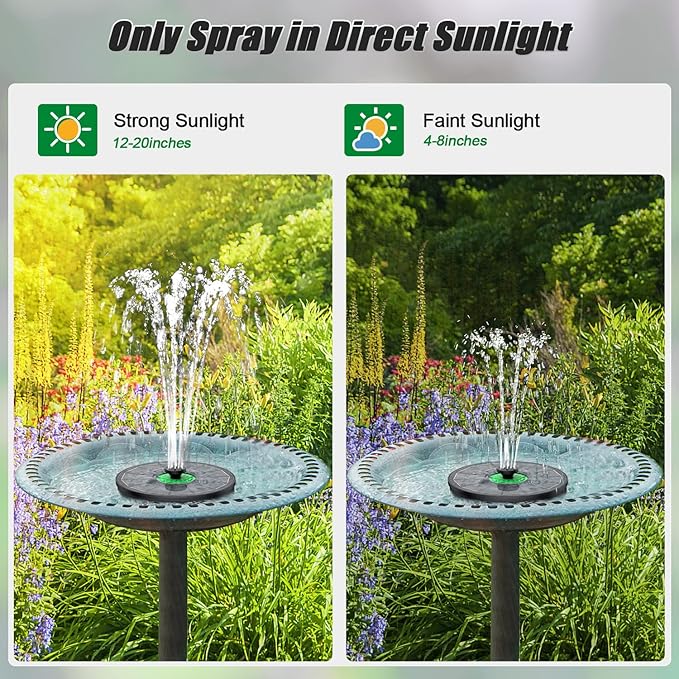 Solar Fountain Full Glass Panel No Battery, 3.5W Solar Bird Bath Fountains with 4 Fixed Rods & 7 Nozzles, Solar Fountain Pump for Bird Bath, Garden, Pond, Pool, Patio (Black Panel)