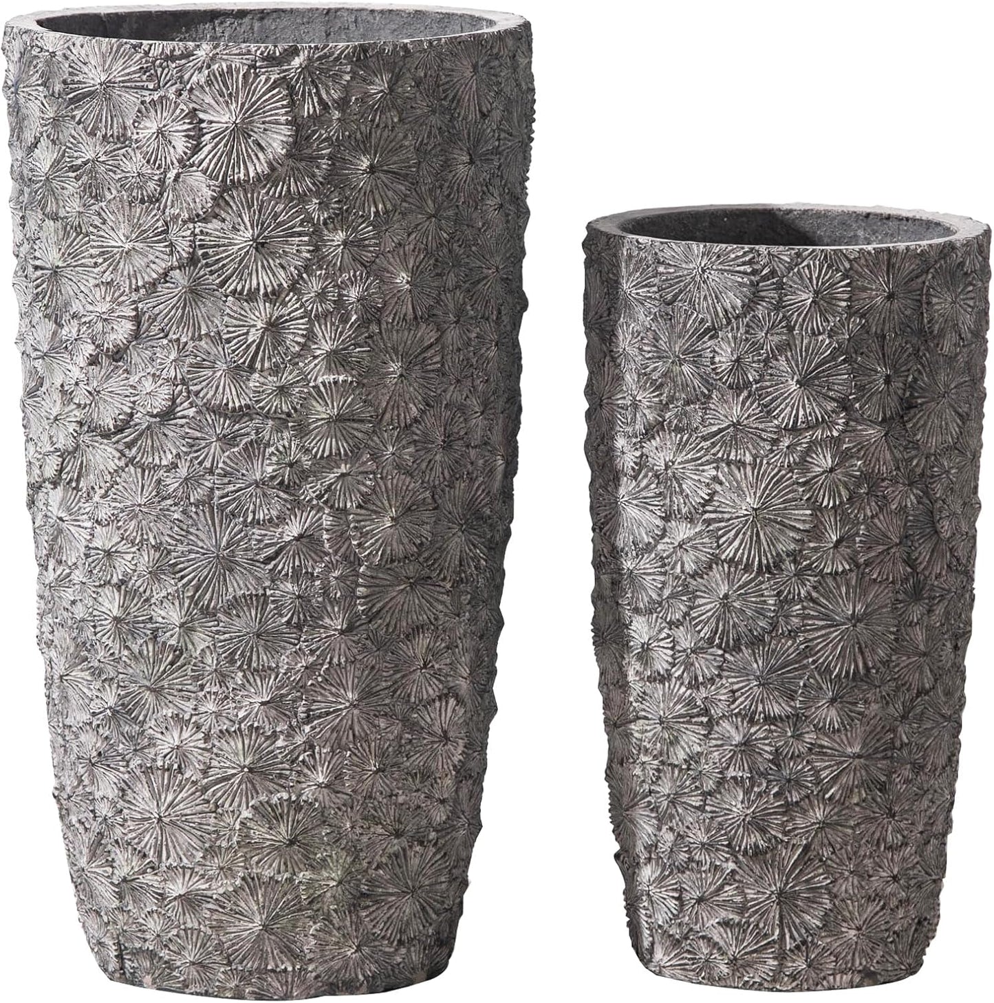 Yundu 16 & 20 inch high Concrete Plant pots Set of 2. Flower pots with Drainage Hole. Tall planters for Indoor Plants, Large planters for Outdoor Plants, Such as Garden, Patio and Front Porch Decor.