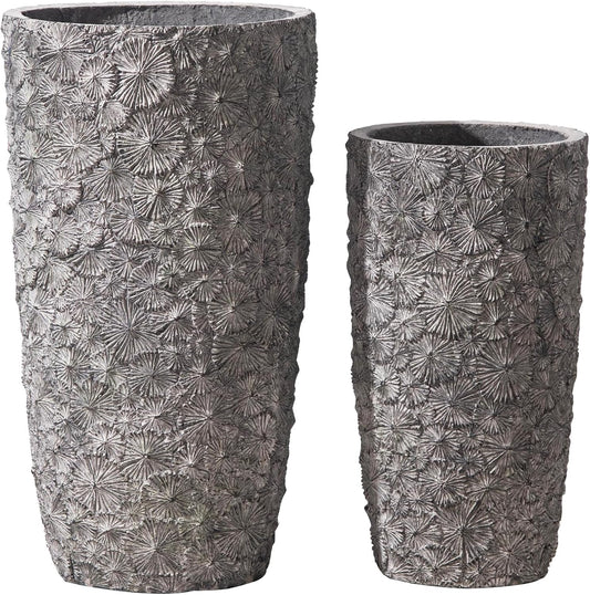 Yundu 16 & 20 inch high Concrete Plant pots Set of 2. Flower pots with Drainage Hole. Tall planters for Indoor Plants, Large planters for Outdoor Plants, Such as Garden, Patio and Front Porch Decor.
