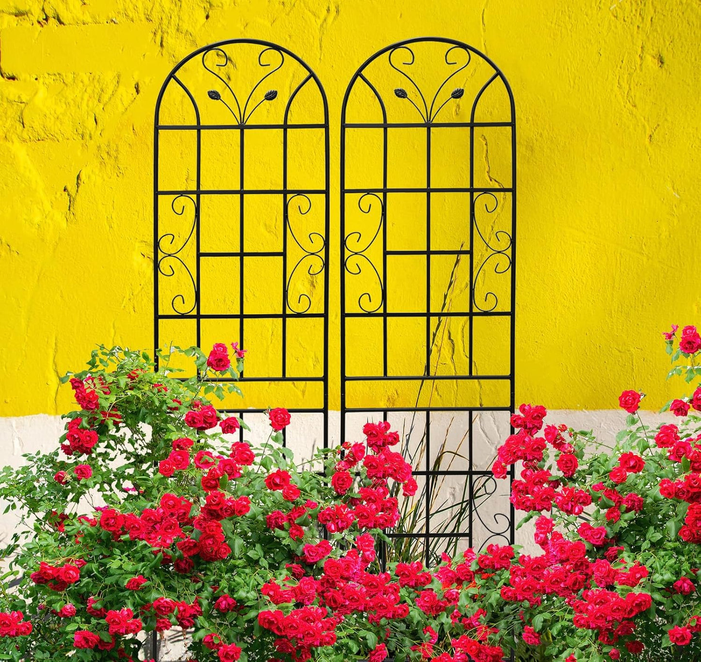 8 Pack Metal Garden Trellis for Climbing Plants, 86.7" Tall Rustproof Outdoor Trellis Panel with Vine Lines Design, Decorative Black Iron Plant Support for Vine, Rose, Flower, Garden Wall