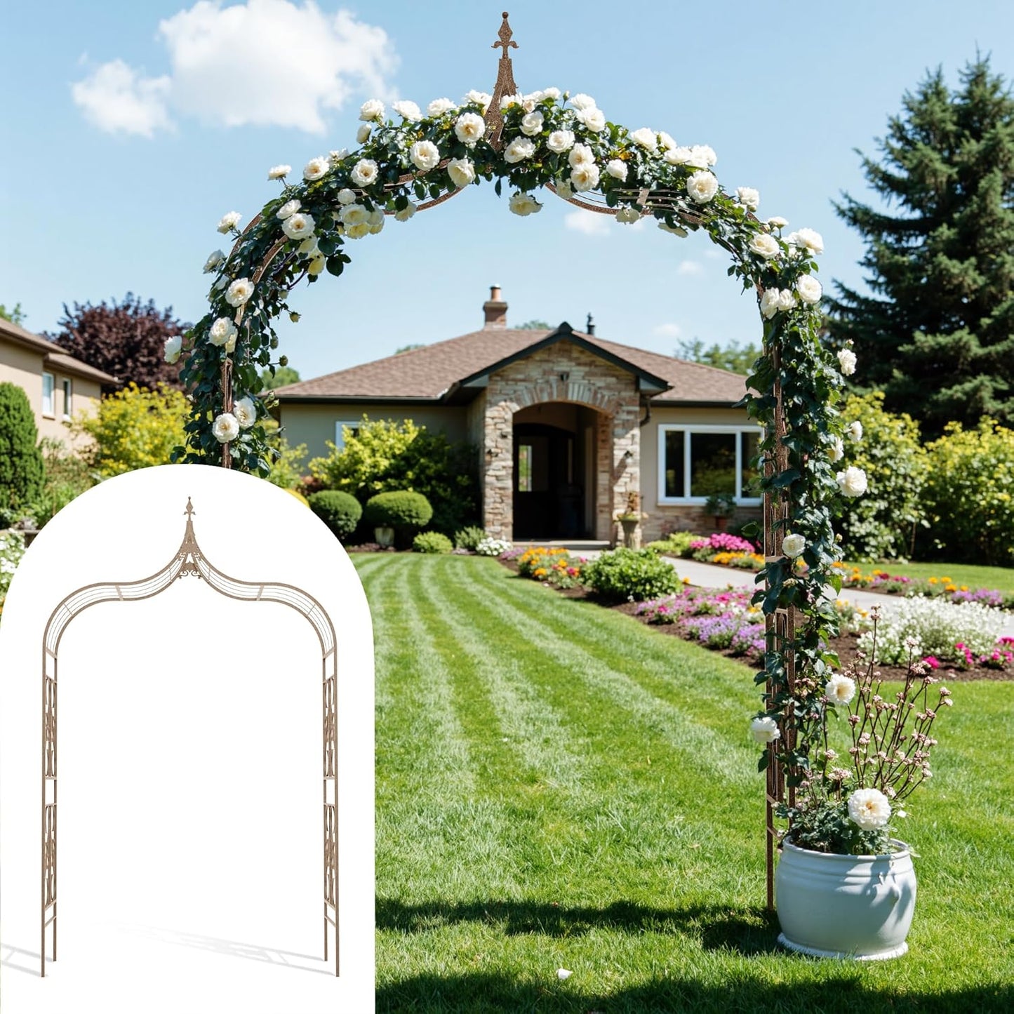 Metal Garden Arbor, 102.36” Tall Wrought Iron Archway for Climbing Plants & Flowers, British-Style Garden Trellis (Copper)