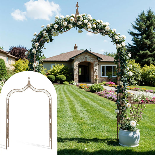 Metal Garden Arbor, 102.36” Tall Wrought Iron Archway for Climbing Plants & Flowers, British-Style Garden Trellis (Copper)