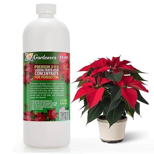 Poinsettia Plant Fertilizer - 3-1-2 NPK - Organic Liquid Plant Food for Christmas Flowers and Trees - 32oz Concentrate