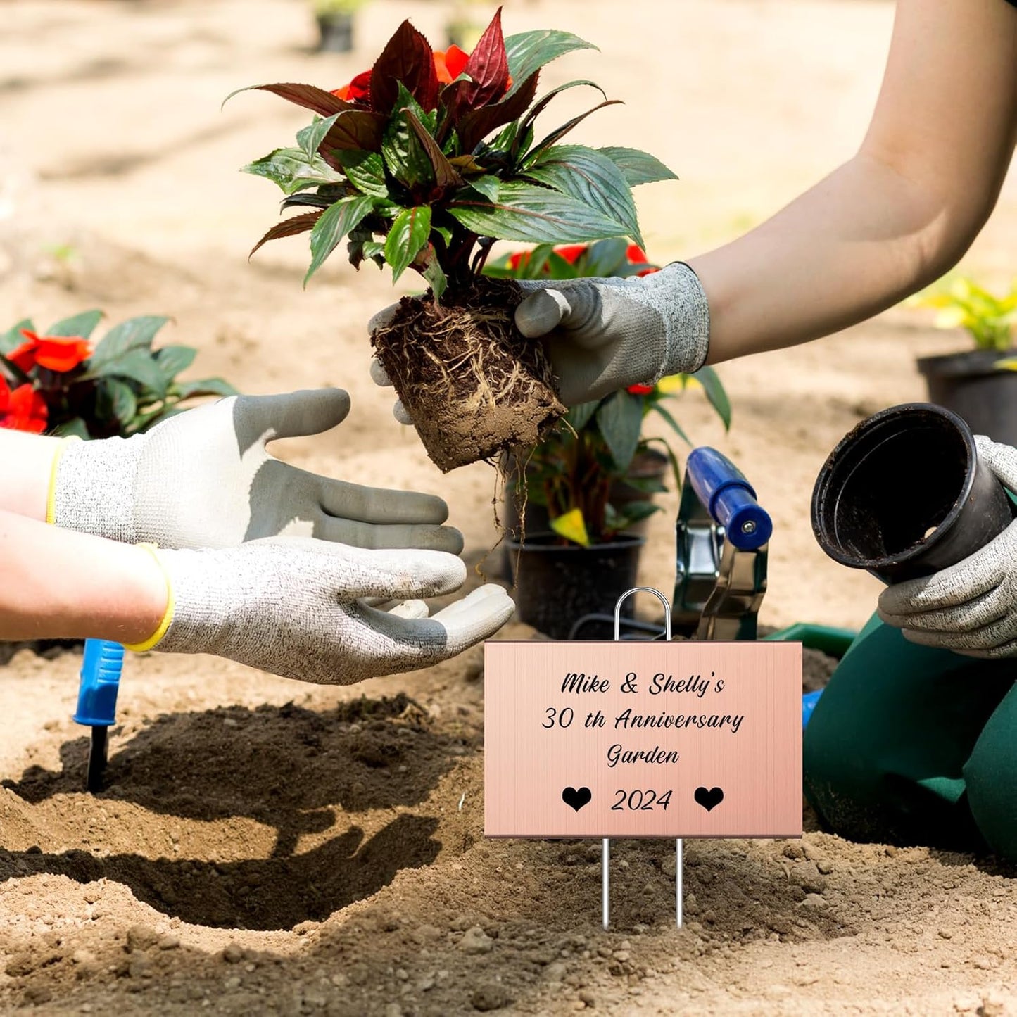 Landhoow 12 Pcs Large Garden Plant Markers Metal Plant Labels Sign 4'' x 6'' with 11'' Stake Weatherproof Waterproof Garden Sign for Outdoor Seedlings Herbs Vegetable Greenhouse, Rose Gold