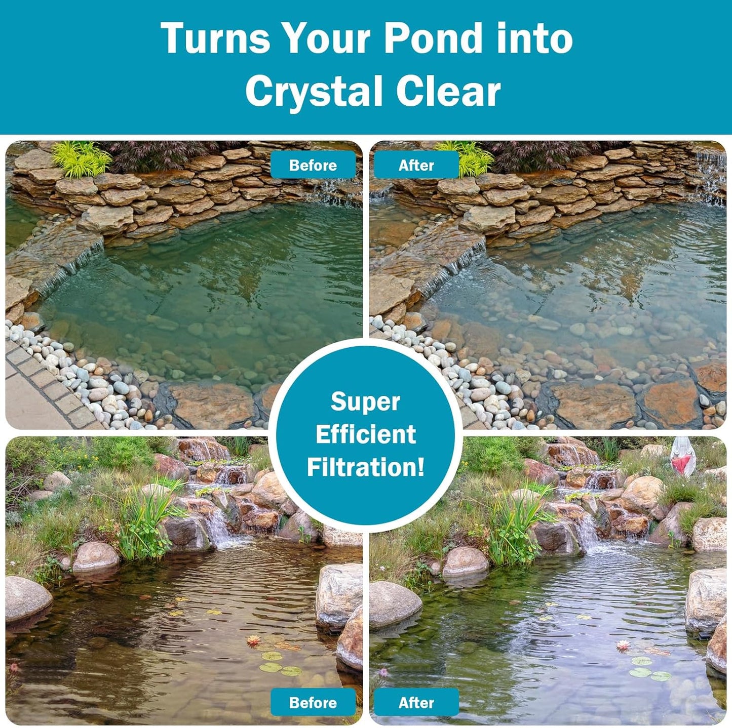 All-in-One Koi Pond Pumps for Outdoor Ponds 500-750 Gal, 850GPH Pond Fountain Kit with 3 Spray Patterns, Pond Filter Fountain Pump for Garden, Water Feature, Upgradeable for LED & U - V Lamp