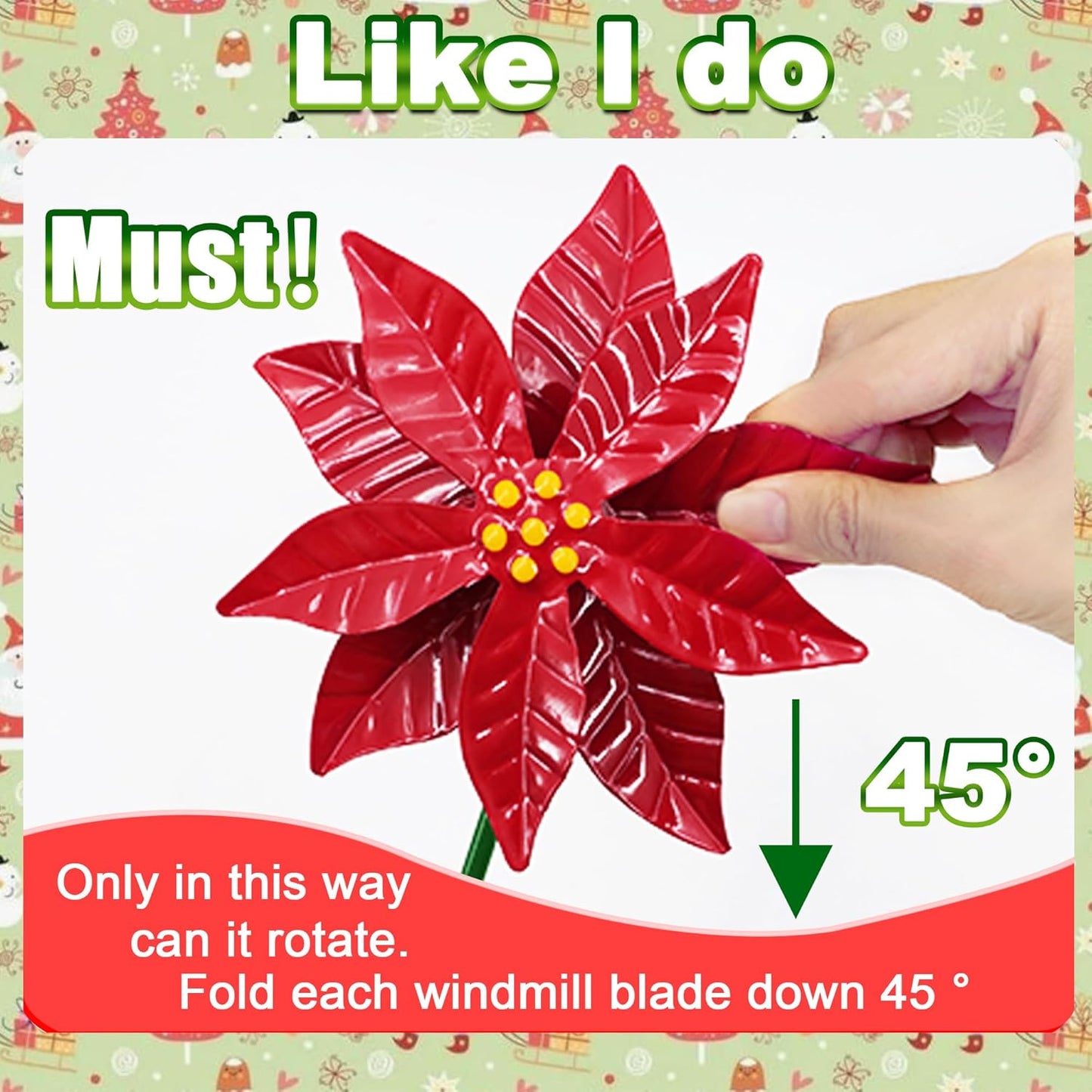 Metal Flower Wind Spinner Garden Lawn Stakes Yard Art, 27 Inch Poinsettia Windmill Iron Handicraft Lawn Decorations, 5 Pieces Christmas Star Stake Outside Garden Decorations for Metal Yard Art