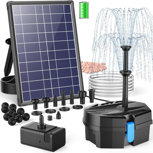 POPOSOAP Solar Pond Filter Built-in 3600mAh Battery Backup, 8W Solar Pond Filter with Water Pump, Pond Filter with Water Shortage Protection & Clear Tubing for Ponds Fish Tank Bird Bath Garden