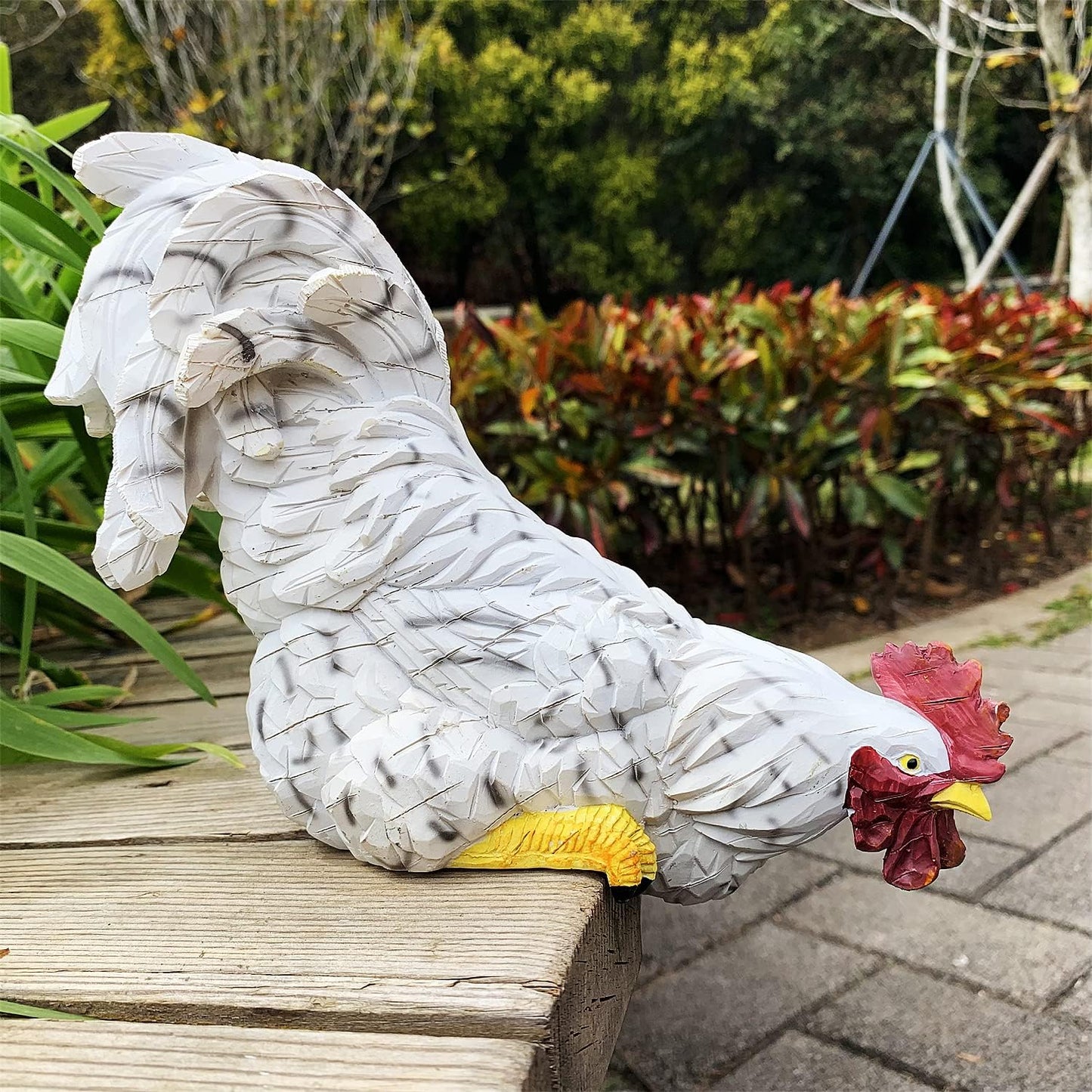 Garden Statues Cock Art Decoration Rooster Figurine Waterproof Chicken Sculpture Ornaments for Garden Yard Pathway Fence Porch Lawn (White)