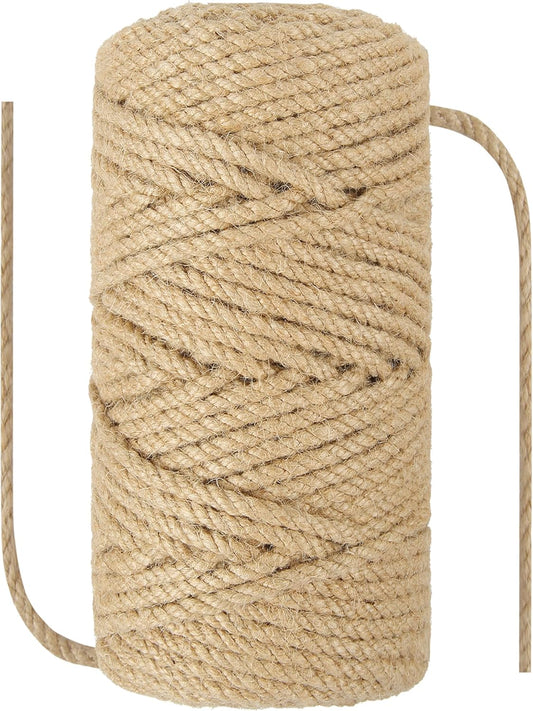 1/5 in (5 mm) X 164 Ft (50 Meters) Natural Sisal Hemp Rope Heavy Duty Thick Twine for Cat Scratcher Post Tree, Garden, Binding, Crafts Packing Material