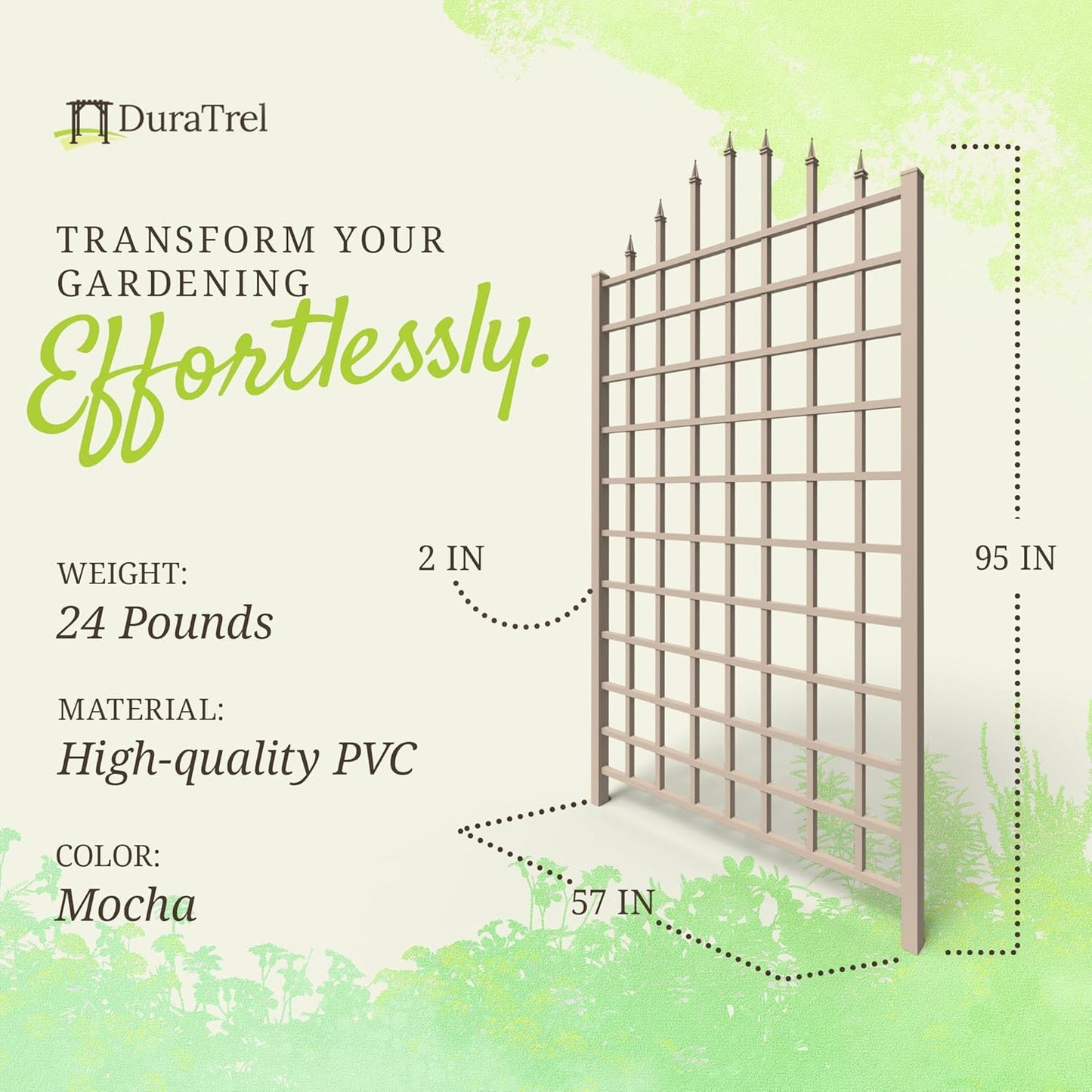 Dura-Trel Winchester 57 x 95 Inch PVC Vinyl Outdoor Garden Patio Trellis, with Wall Mounting Screws, Mocha