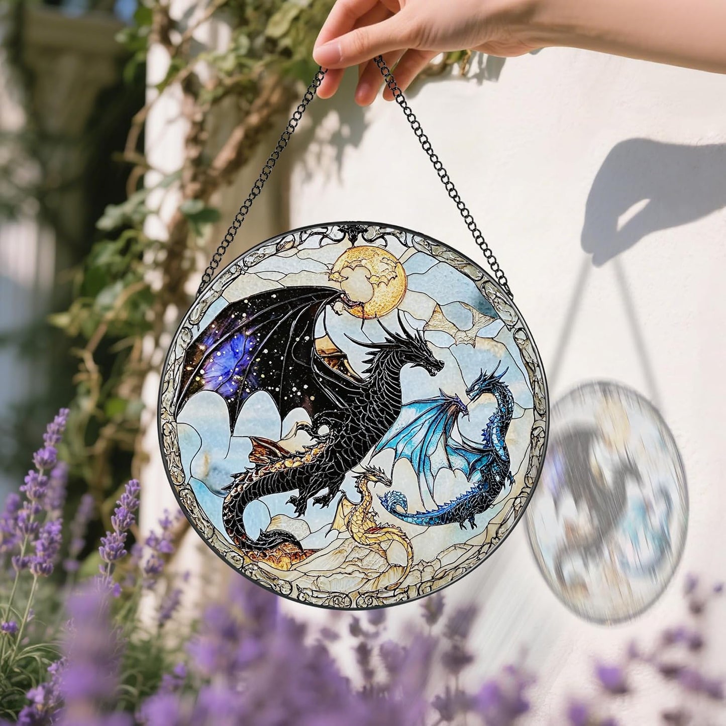Dragon Stained Glass Window Hanging, 8 Inch Sun Catchers Indoor Window, Suncatchers for Windows Hanging, Home Decor and Christmas, Holiday, Mother's Day, Father's Day, Birthday Gifts for Women, Men