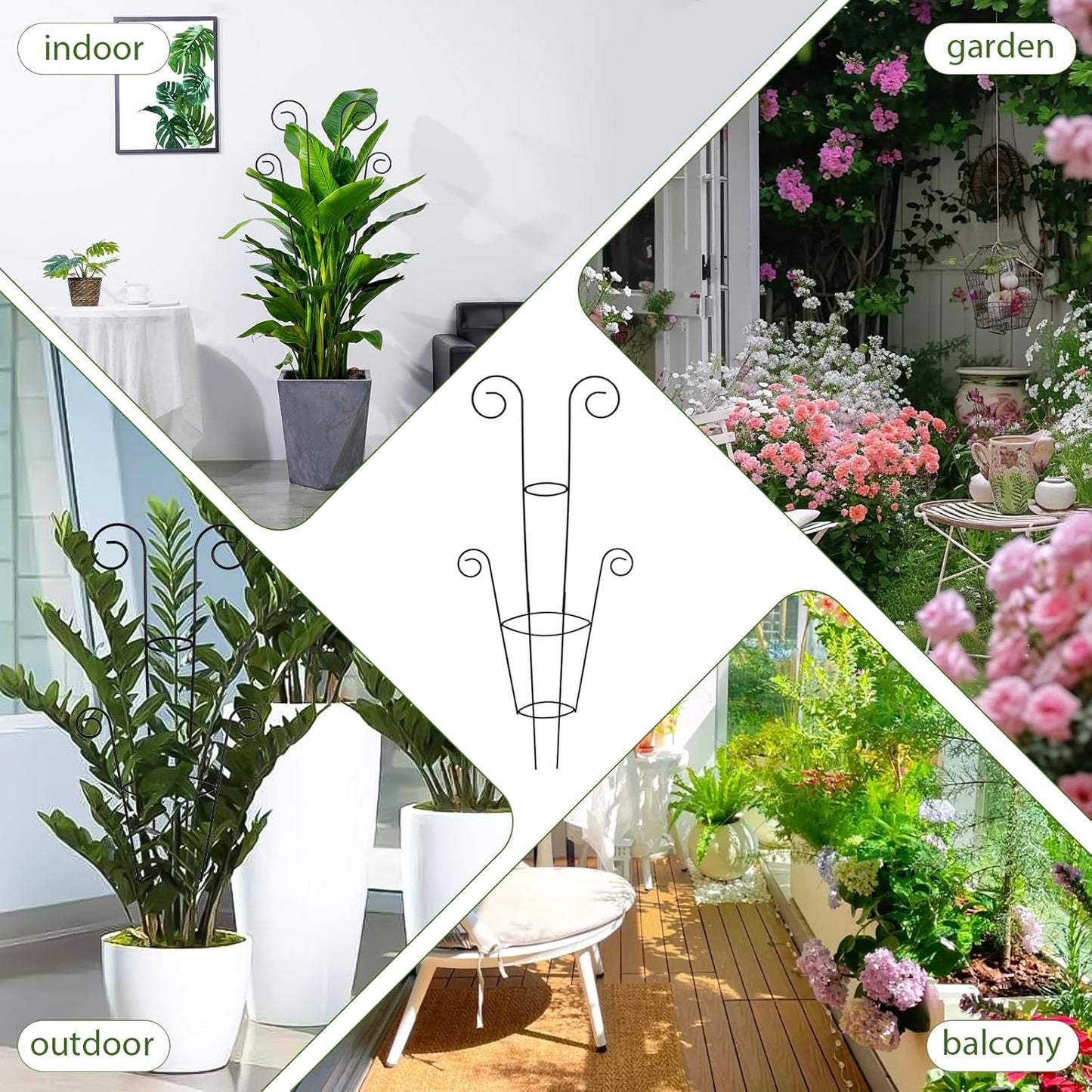 ZOUTOG Trellis for Climbing Plants Indoor 4 Pack 30 Inch,Rustproof Metal Garden Trellis for Potted Plants,Sturdy Houseplant Support Indoor Outdoor for Ivy Pothos Monstera Hoya Flower Vine(Black Round)