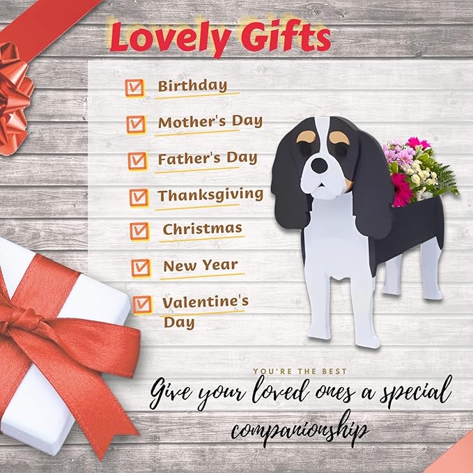 Cavalier King Charles Spaniel Dog Planter Plant Pots,Cute Garden Dog Flower Planter,Dog Planters Birthday Gifts for Women,Office,Indoor/Outdoor Decor（9.45 * 8.66 * 13.39in）