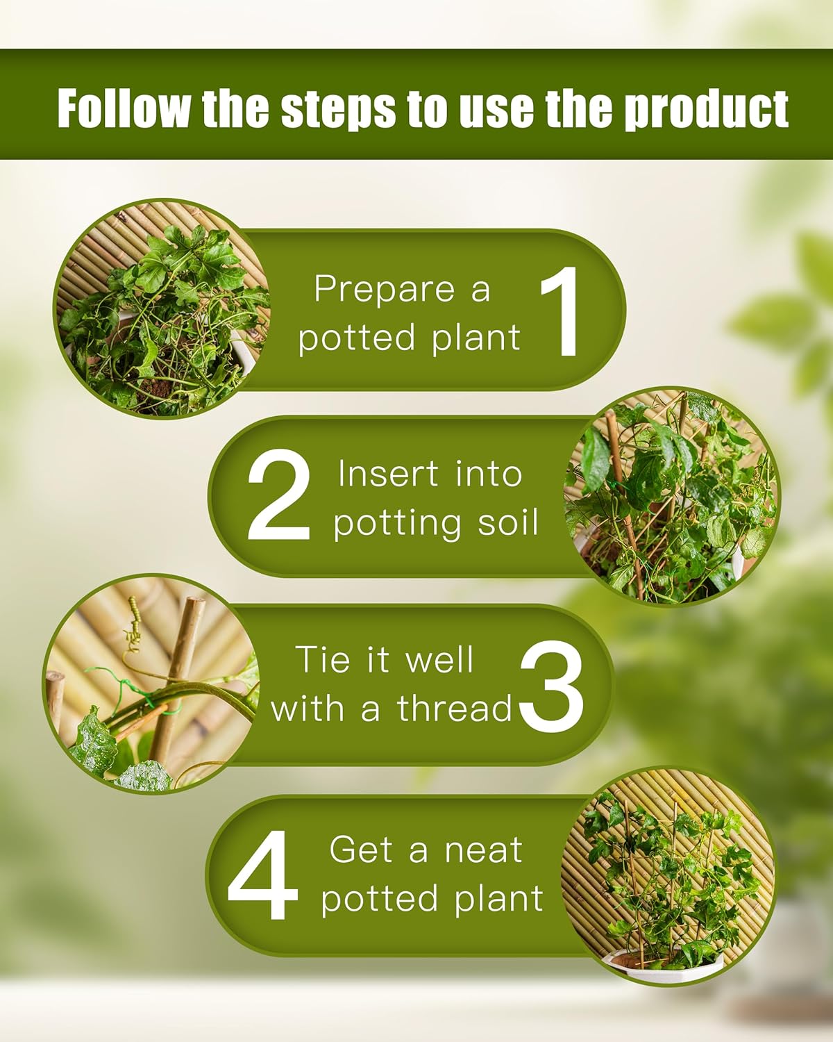 Bamboo Garden Trellis 24 Inch, 3 Pack Plant Trellis 2FT for Climbing Plants, Vines, Vegetables, Flowers, Potted Plants, Natural Bamboo Indoor Outdoor Support