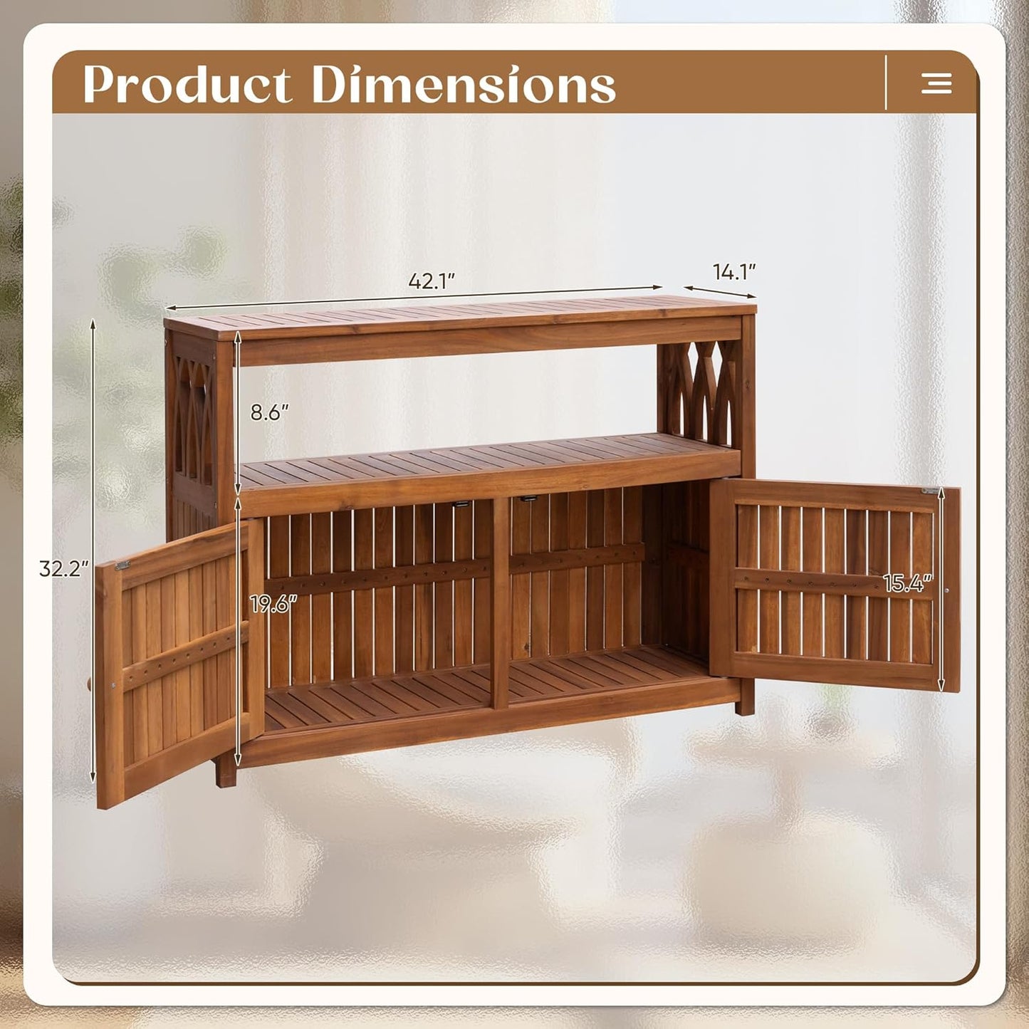 Flamaker Outdoor Storage Cabinet Weatherproof Acacia Wood Outdoor Cabinet with 2 Magnetic Doors Used for Outdoor Storage, Buffet Cabinet, TV Stand, Bar Table, Potting Table (Brown)