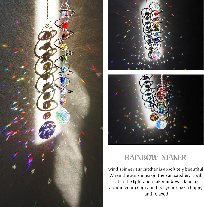 H&D HYALINE & DORA Sun Catchers for Windows,Crystal Sun Catcher with Seven Chakra Beads,Decorative Wind Spinner Tail Suncatcher for Indoor Christmas Decoration17.7in