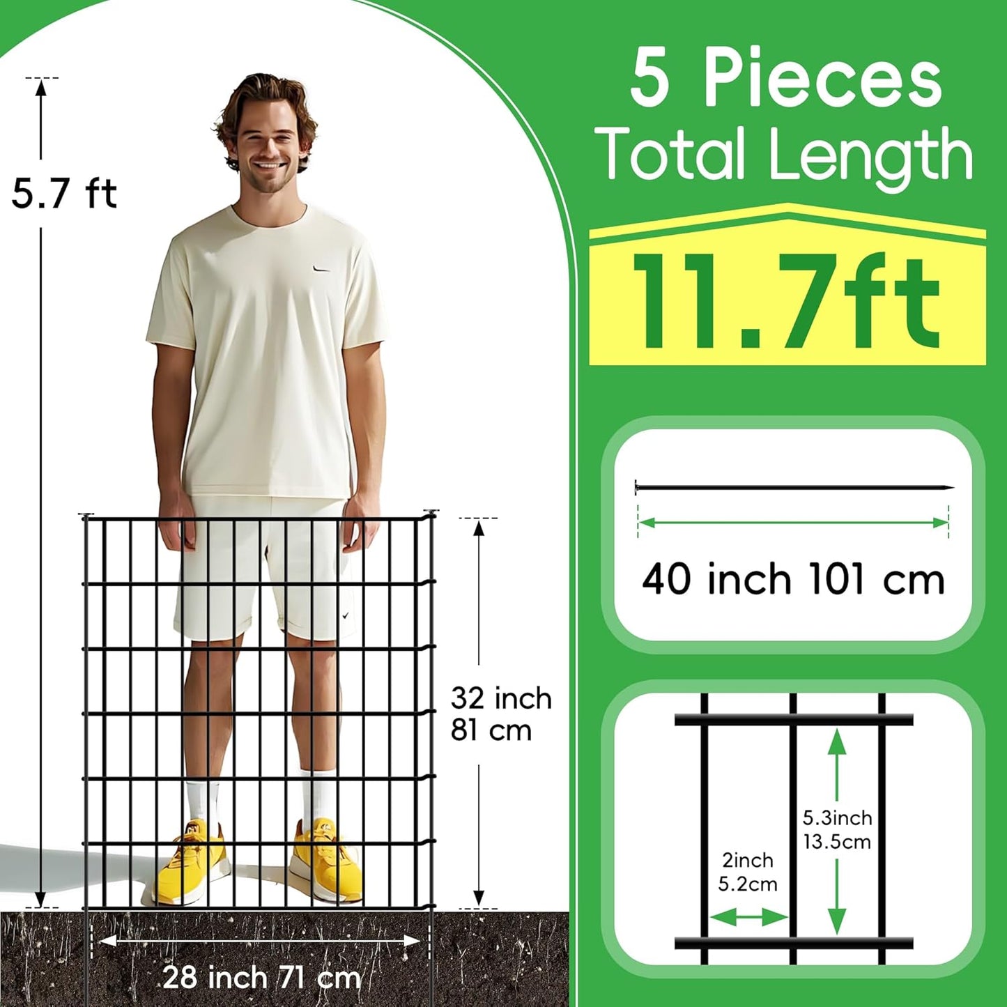 ARIFARO Decorative Garden Fence 5 Panels 32in(H) x28in(W) No dig Animal Barrier Fencing,Pet Fence Rustproof Metal Wire Fencing Panel Border for Dog,Rabbits, and Patio