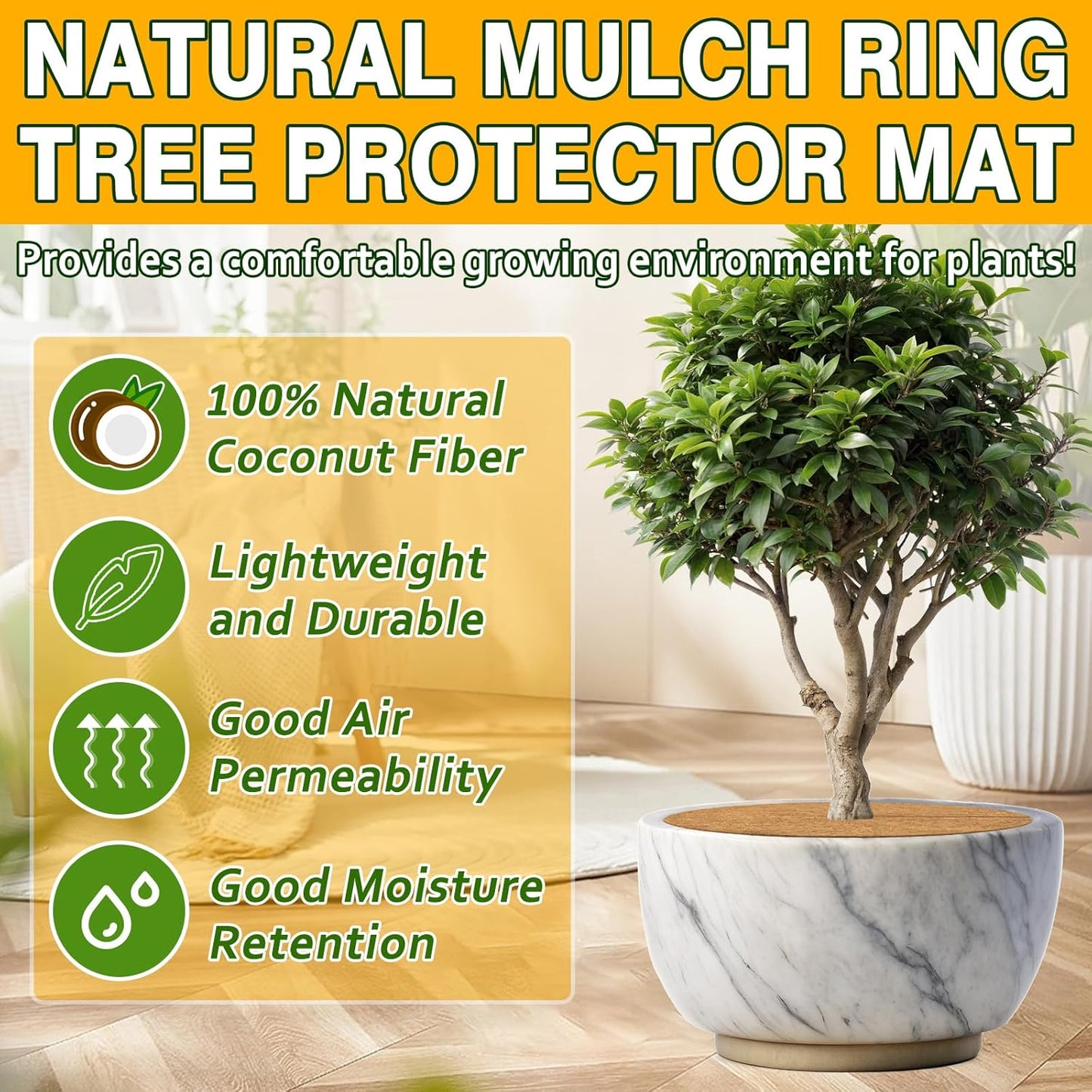 ZeeDix 3 Pack 24 Inch Coconut Fiber Tree Mulch Ring, 100% Natural Coco Coir Tree Ring Mulch Mat, Coconut Coir Discs Plant Cover Tree Protectors Mats Mulch Rings for Landscaping Trees Outdoor Plants