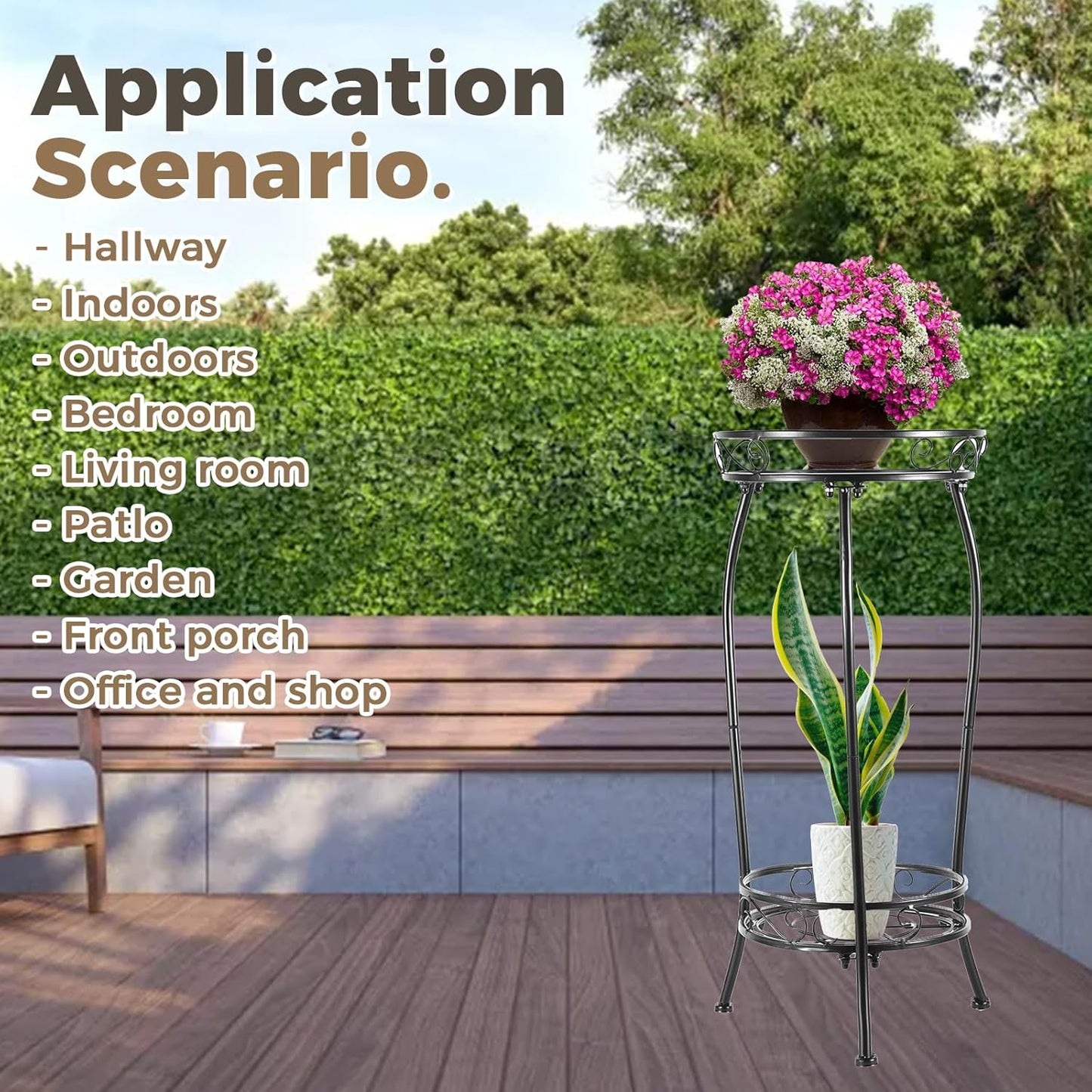 Plant Stand Indoor Outdoor，Tall Black Metal Rustproof Stable Plant Stands，2 Tier 27.1 inch Multiple Plant Rack Holder Rack Flower Pot Stand Heavy Duty Plant Shelf