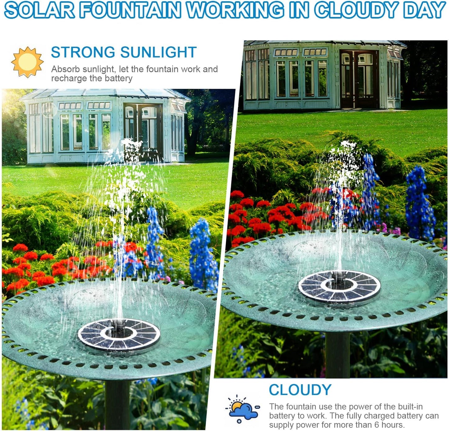 SZMP Solar Fountain, 3.5W Glass Panel, 2000mAh Battery, 4 Fixed Pipes, 7 Nozzles, White Solar Panel, for Garden Décor Bird Bath Swimming Pool
