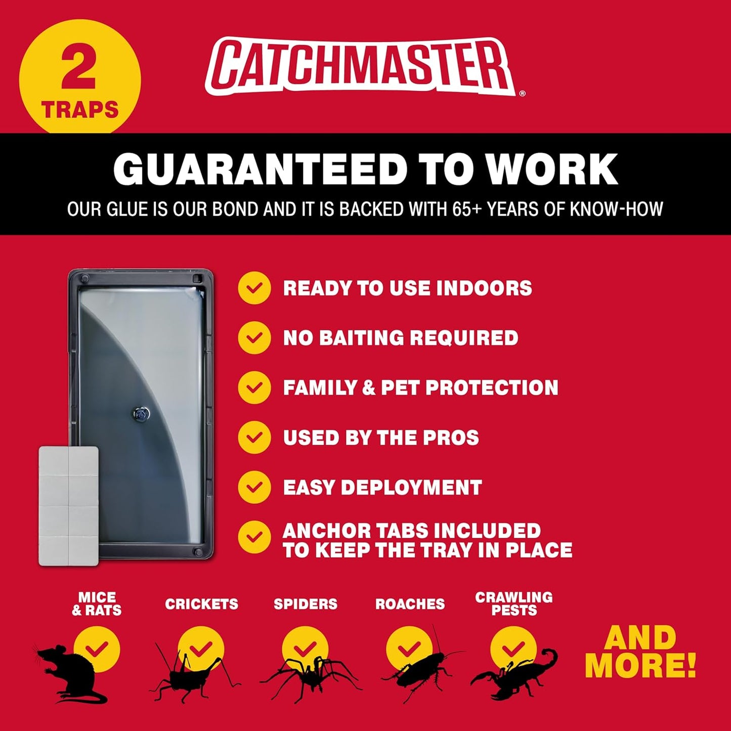 Catchmaster Rat & Mouse Glue Traps with Sticky Putty 2Pk, Large Bulk Glue Board, Rat & Mouse Traps Indoor for Home, Adhesive Plastic Tray for Snakes, Mice & Spiders, Pest Control for House & Garage