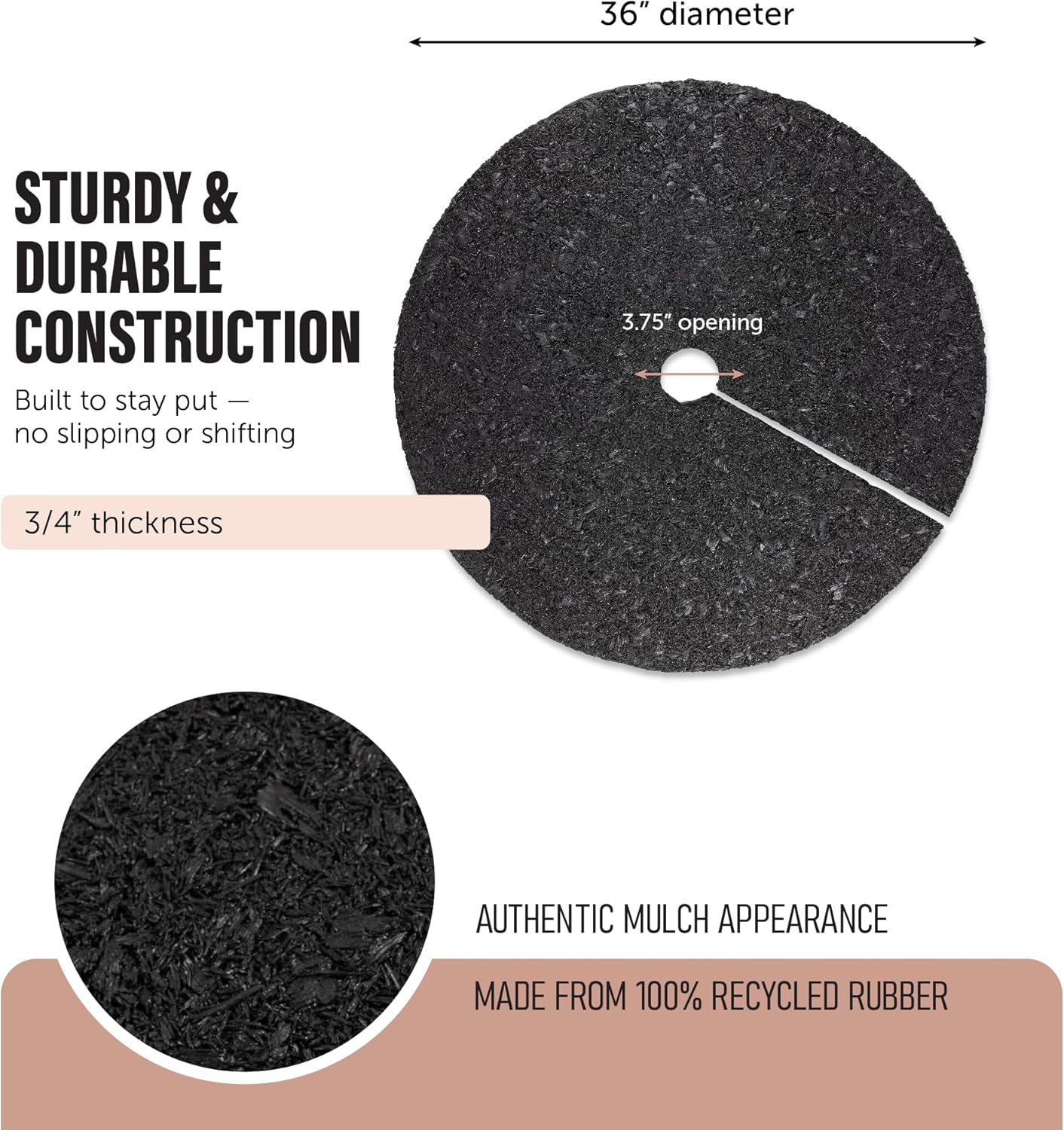 Rubberific 36" Recycled Rubber Mulch Tree Ring Easy Install Looks Like Real Mulch 1 Pack - Black