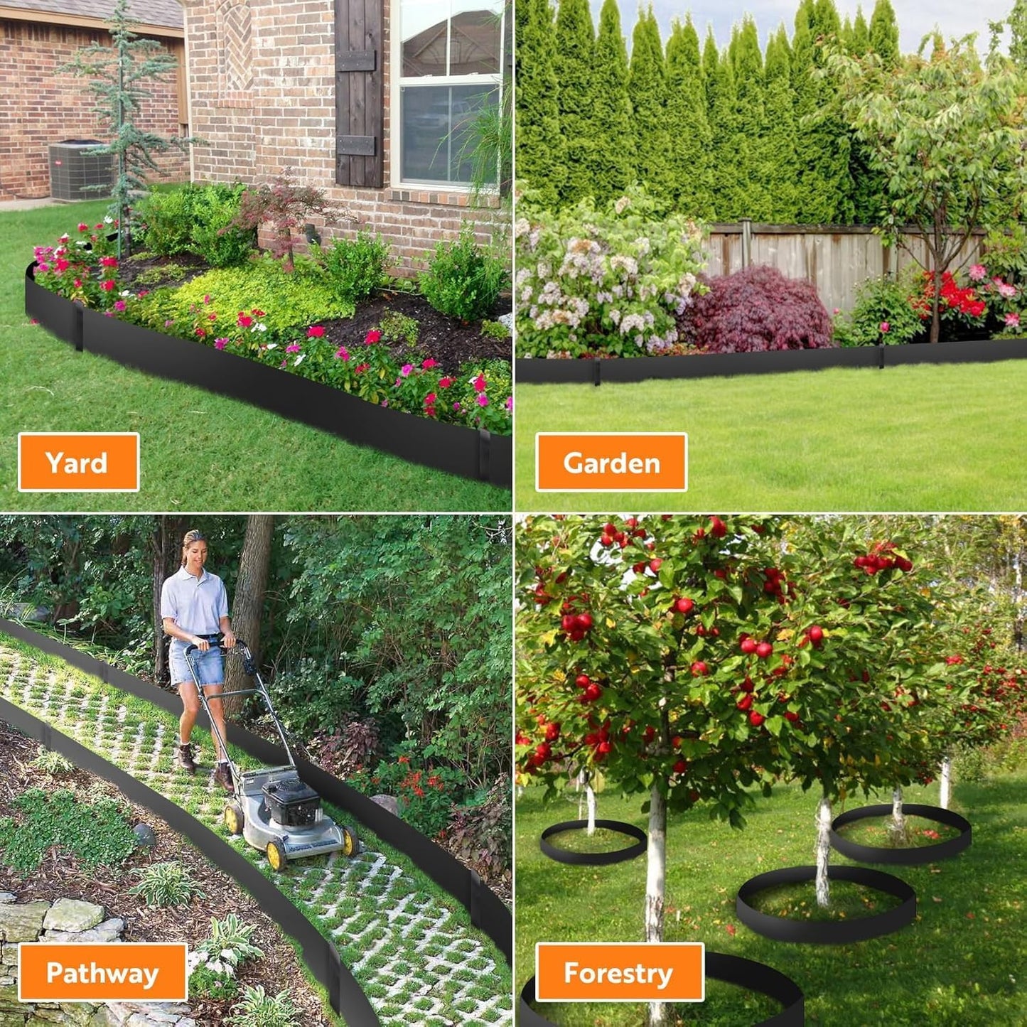 Steel Landscape Edging 40" Lx10 H,8pcs Metal Landscape Edging with 9 Stakes,27Ft Easy-to-Install Garden Edging for Flexible Bend,No-Dig Lawn Edging Border for Yard Pathway Forestry,Black