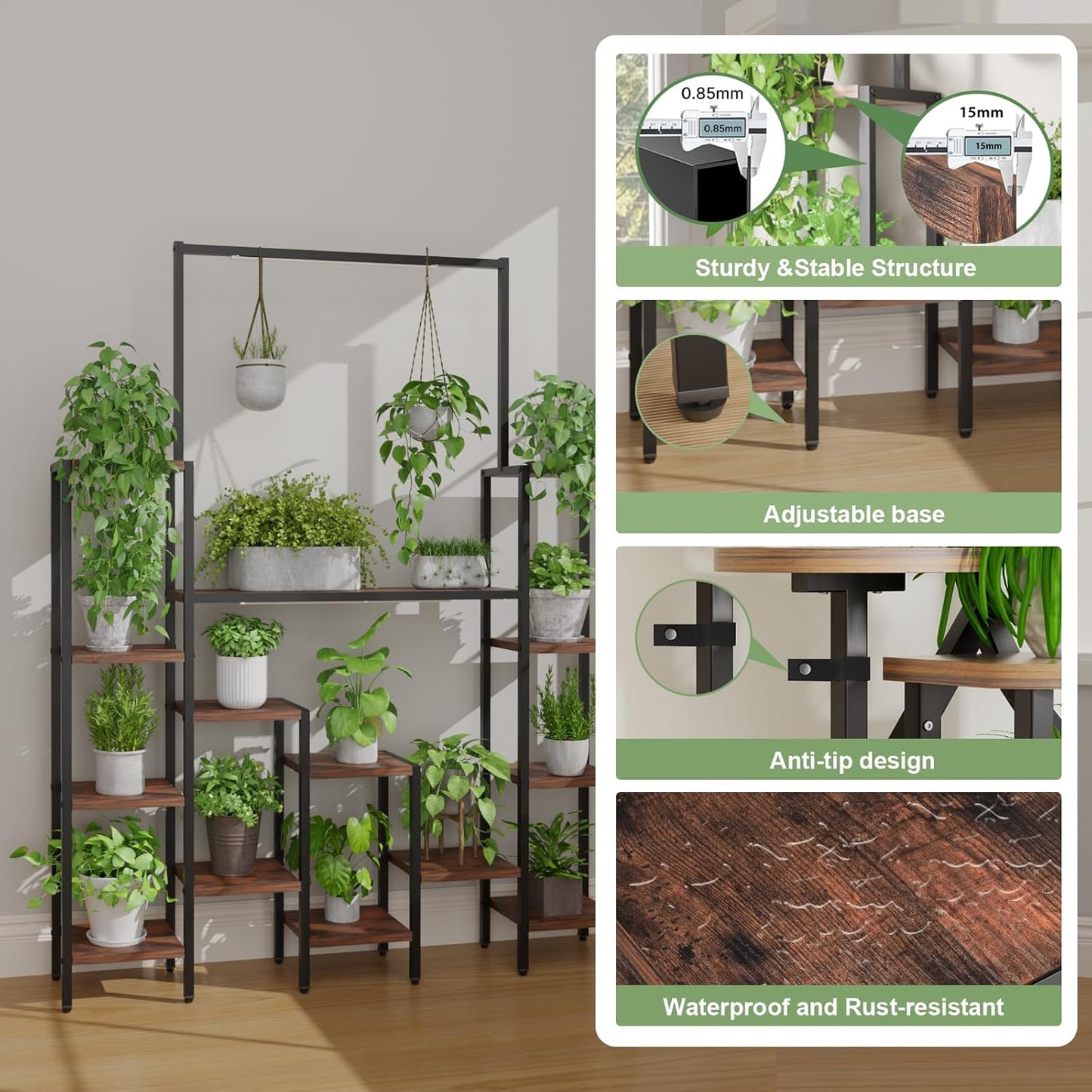 Plant Stand Indoor with Grow Light-14 Tiered Metal Plant Stand, 61.5" Tall Metal Plant Shelf for Multiple Plants, Large Plant Rack with Grow Lights, Sturdy Corner Flower Holder for Living Room Decor