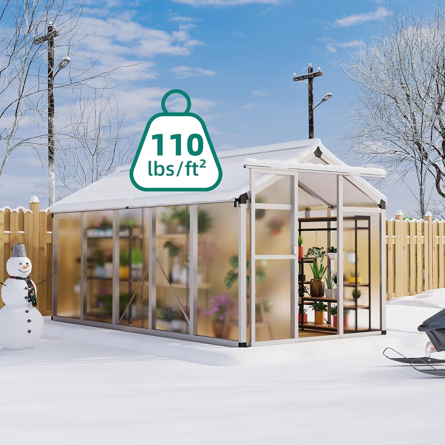 6x10 FT Greenhouse, Large Aluminum Greenhouses for Outdoors, Heavy Duty Polycarbonate Greenhouse with Roof Vent, Walk-in Green Houses for Winter Garden, Backyard, Patio, Lawn, Easy Assembly