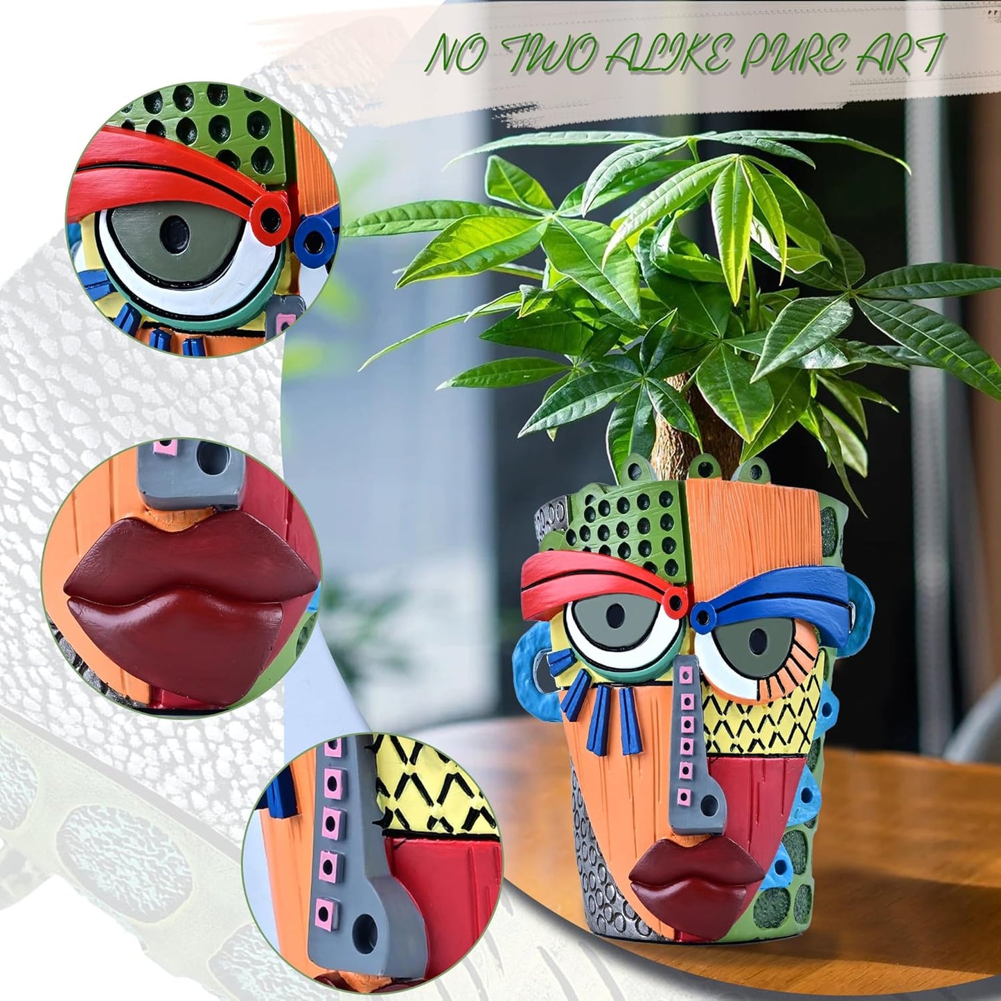 Bohemian Face Planter Pots for Plants,Hand-Painted Colorful Flower Pots with Drainage, Indoor Outdoor Garden Decor Gift(Modern,Small)