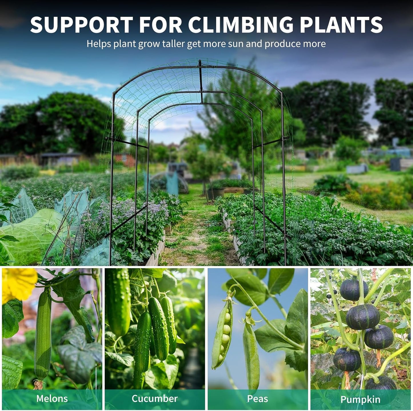 DoCred Tall Garden Arch Trellis for Climbing Plants, 87in Tall Metal Plant Support Trellis Archway for Climbing Vine Vegetable/Fruit/Flower Outdoor Yard Lawn Garden Arch Tunnel Trellis