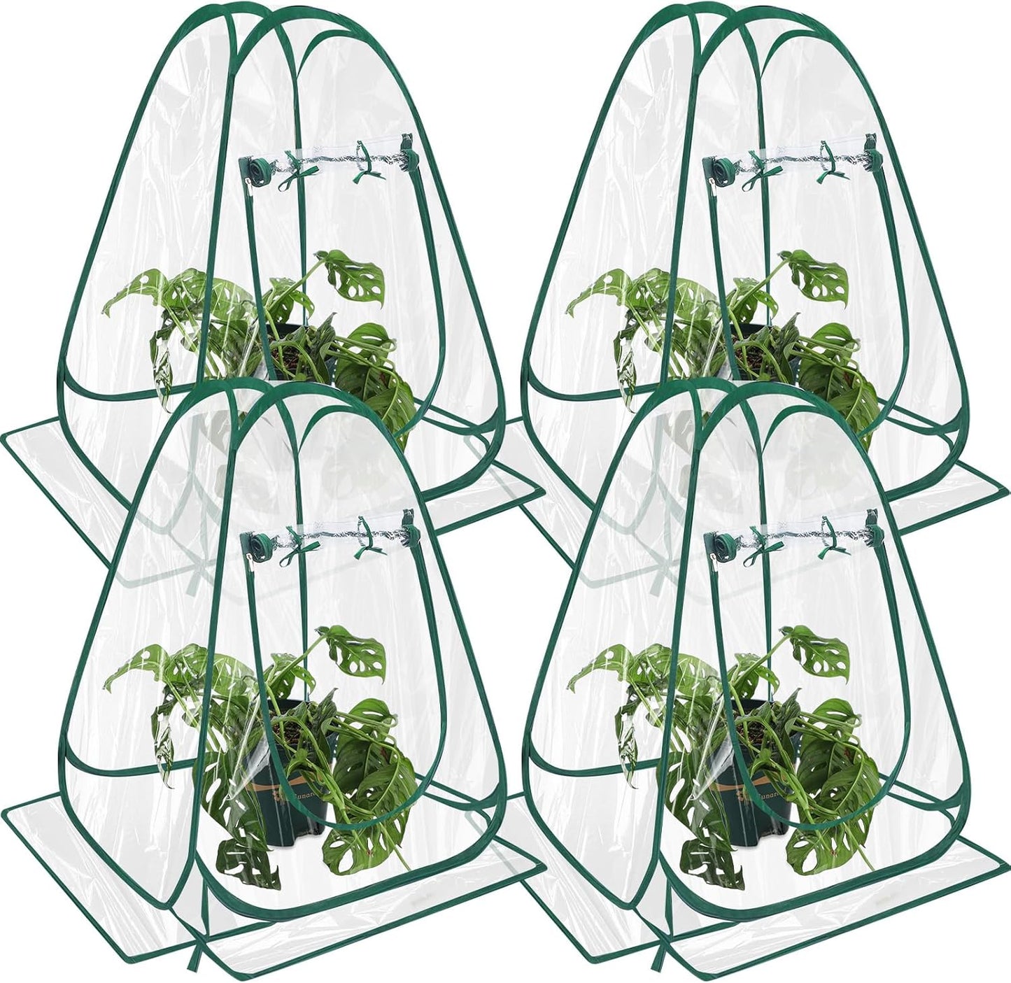 Suzile 4 Pcs Pop up Small Greenhouse Easy to Install Portable Winter Mini Greenhouse PVC Clear Flowerpot Cover Plant Grow Green House for Indoor Outdoor Gardening, 25.2 x 25.2 x 25.6 Inches