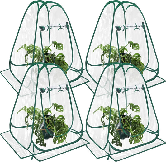 Suzile 4 Pcs Pop up Small Greenhouse Easy to Install Portable Winter Mini Greenhouse PVC Clear Flowerpot Cover Plant Grow Green House for Indoor Outdoor Gardening, 25.2 x 25.2 x 25.6 Inches